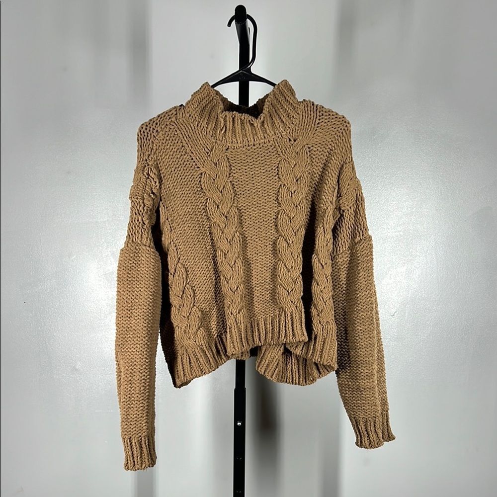 Altar'd State Tan Crop top Sweater with Cable Knit